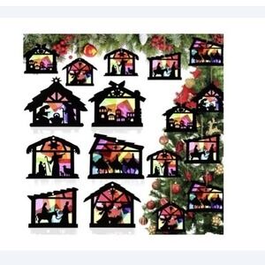 24pc Wooden Nativity Ornament Craft Kit DIY Stained Glass Christmas Craft Set